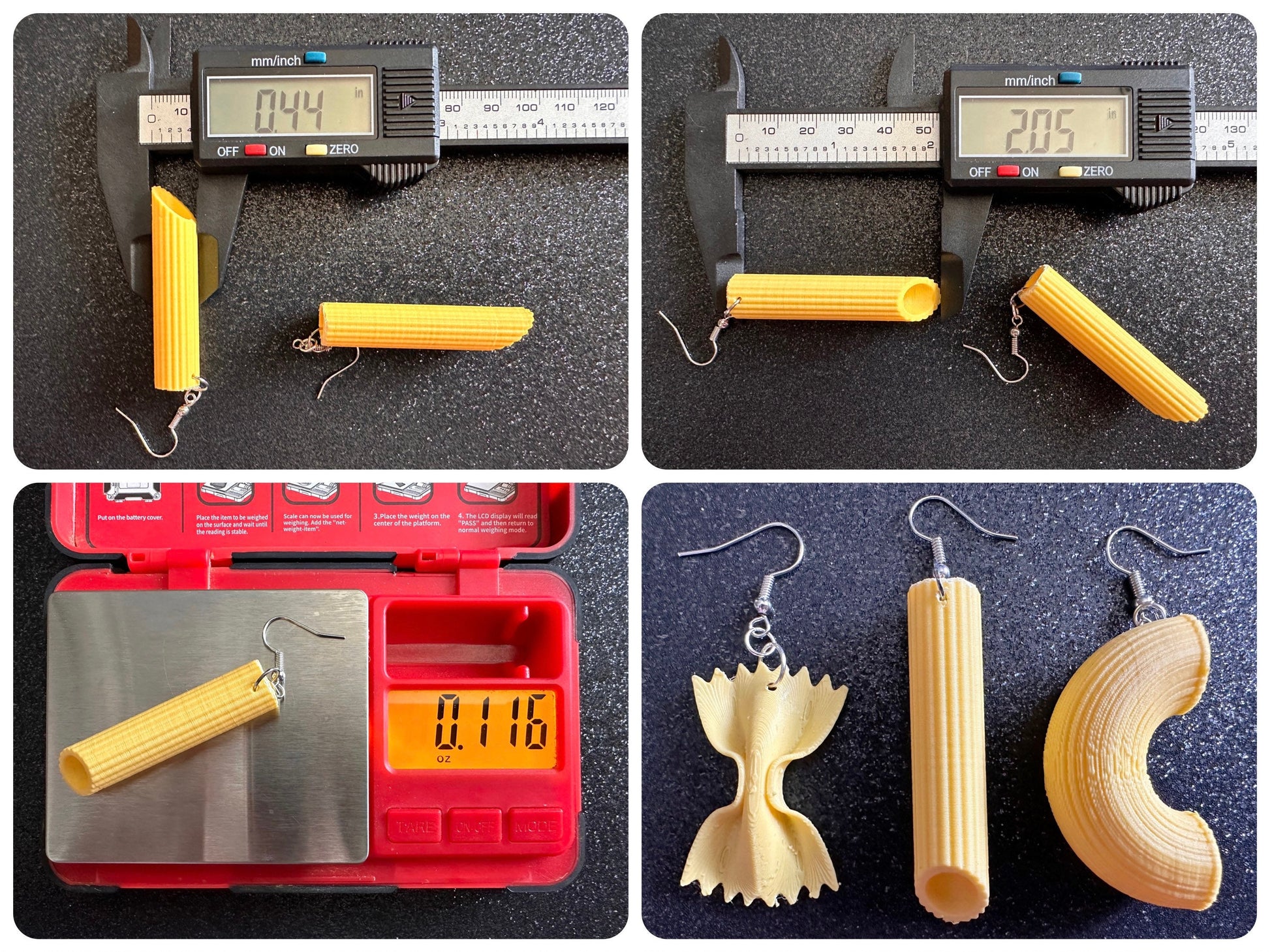 Pasta Earrings: 3D Printed Traffic Penne Pasta, Italian Food, Novelty Earrings, Tortiglioni, Bow Tie Pasta, Best Gifts for Her/Him/Them