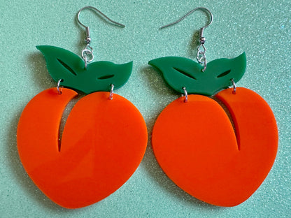 Peach Earrings: Laser Cut Acrylic Peaches, Fruit, Food Earrings, Nectarines, Apricots, Summer Vibes, Georgia State, Gifts for Her/Him/Them