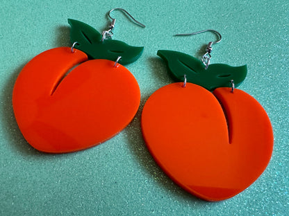 Peach Earrings: Laser Cut Acrylic Peaches, Fruit, Food Earrings, Nectarines, Apricots, Summer Vibes, Georgia State, Gifts for Her/Him/Them