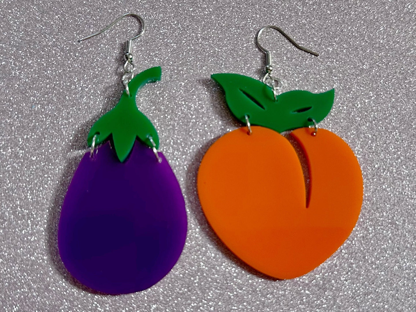 Peach & Eggplant Earrings: Laser Cut Acrylic Emojis, Fruit, Food Earrings, Obergine, Emoji, Summer Vibes, Best Gifts for Her/Him/Them