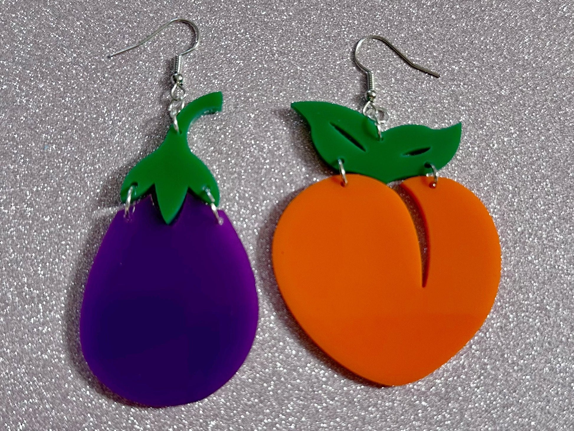 Peach & Eggplant Earrings: Laser Cut Acrylic Emojis, Fruit, Food Earrings, Obergine, Emoji, Summer Vibes, Best Gifts for Her/Him/Them