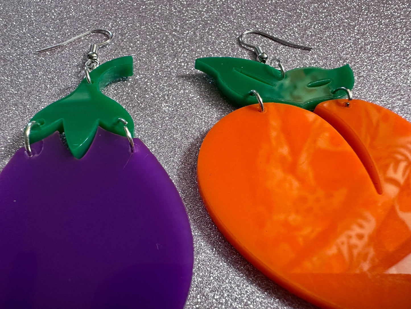 Peach & Eggplant Earrings: Laser Cut Acrylic Emojis, Fruit, Food Earrings, Obergine, Emoji, Summer Vibes, Best Gifts for Her/Him/Them