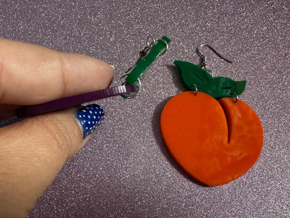 Peach & Eggplant Earrings: Laser Cut Acrylic Emojis, Fruit, Food Earrings, Obergine, Emoji, Summer Vibes, Best Gifts for Her/Him/Them