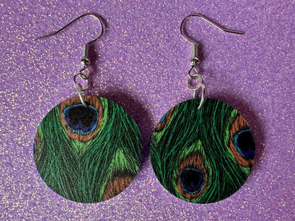 Peacock Feather Earrings: Laser Cut Acrylic Peacocks, Colorful Birds, Flamboyant, Novelty Earrings, Maximalism, Best Gifts for Her/Him/Them
