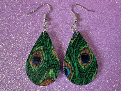 Peacock Feather Earrings: Laser Cut Acrylic Peacocks, Colorful Birds, Flamboyant, Novelty Earrings, Maximalism, Best Gifts for Her/Him/Them