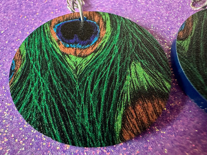 Peacock Feather Earrings: Laser Cut Acrylic Peacocks, Colorful Birds, Flamboyant, Novelty Earrings, Maximalism, Best Gifts for Her/Him/Them