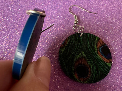 Peacock Feather Earrings: Laser Cut Acrylic Peacocks, Colorful Birds, Flamboyant, Novelty Earrings, Maximalism, Best Gifts for Her/Him/Them