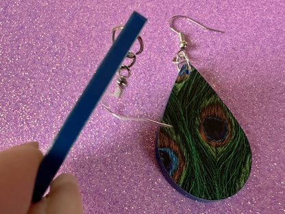 Peacock Feather Earrings: Laser Cut Acrylic Peacocks, Colorful Birds, Flamboyant, Novelty Earrings, Maximalism, Best Gifts for Her/Him/Them