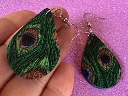 Peacock Feather Earrings: Laser Cut Acrylic Peacocks, Colorful Birds, Flamboyant, Novelty Earrings, Maximalism, Best Gifts for Her/Him/Them