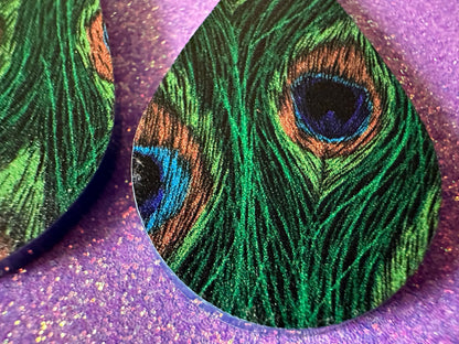 Peacock Feather Earrings: Laser Cut Acrylic Peacocks, Colorful Birds, Flamboyant, Novelty Earrings, Maximalism, Best Gifts for Her/Him/Them