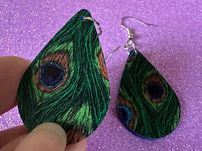 Peacock Feather Earrings: Laser Cut Acrylic Peacocks, Colorful Birds, Flamboyant, Novelty Earrings, Maximalism, Best Gifts for Her/Him/Them
