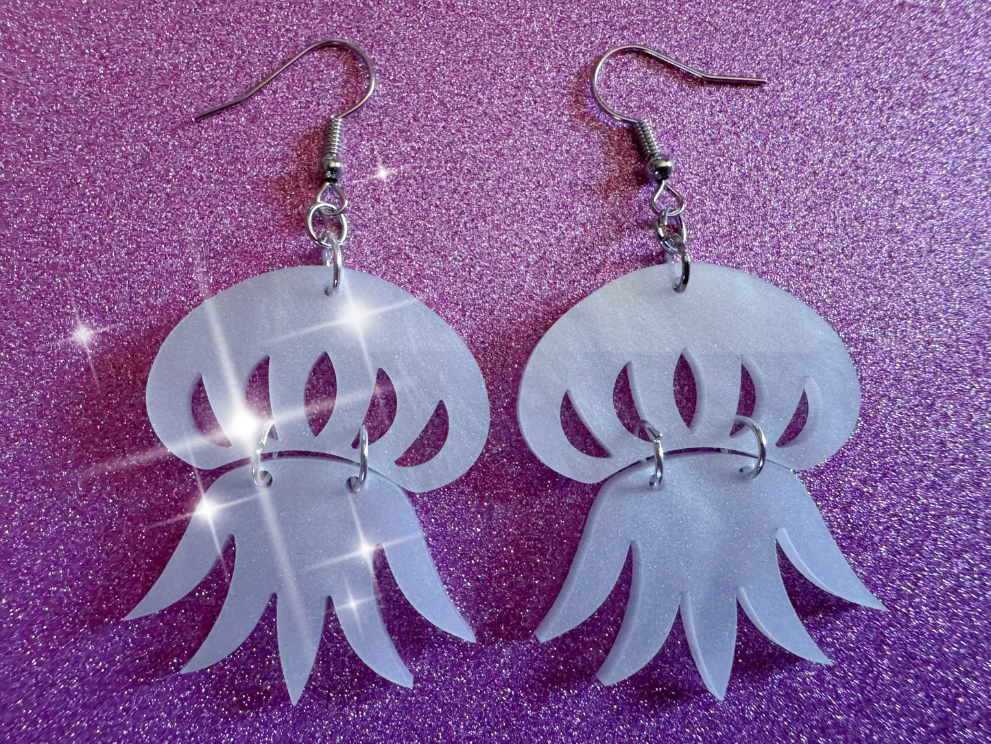 Pearlescent Jelly Fish Earrings: Laser Cut Acrylic Jellies, Ocean, Beach, Octopus, Mollusks, Sea Creature, Best Gifts for Her/Him/Them