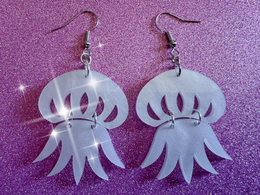 Pearlescent Jelly Fish Earrings: Laser Cut Acrylic Jellies, Ocean, Beach, Octopus, Mollusks, Sea Creature, Best Gifts for Her/Him/Them