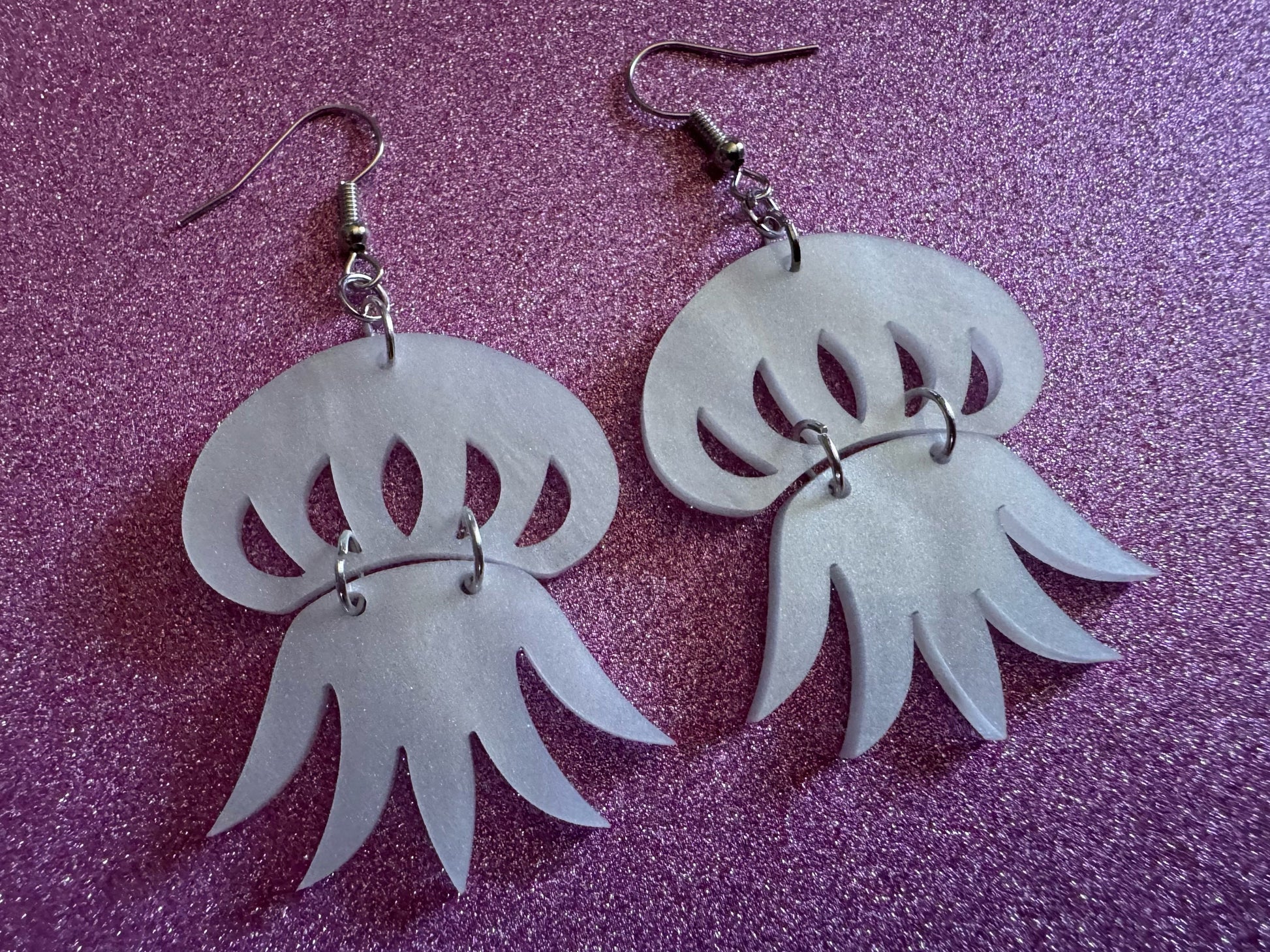 Pearlescent Jelly Fish Earrings: Laser Cut Acrylic Jellies, Ocean, Beach, Octopus, Mollusks, Sea Creature, Best Gifts for Her/Him/Them
