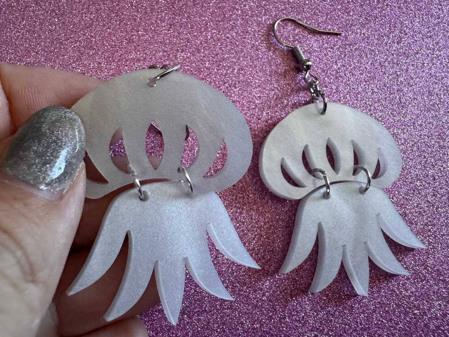 Pearlescent Jelly Fish Earrings: Laser Cut Acrylic Jellies, Ocean, Beach, Octopus, Mollusks, Sea Creature, Best Gifts for Her/Him/Them