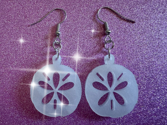 Pearlescent Sand Dollar Earrings: Laser Cut Acrylic Sand Dllars, Ocean, Beach, Shells, Mollusks, Sea Creature, Best Gifts for Her/Him/Them