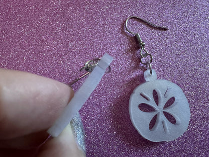 Pearlescent Sand Dollar Earrings: Laser Cut Acrylic Sand Dllars, Ocean, Beach, Shells, Mollusks, Sea Creature, Best Gifts for Her/Him/Them