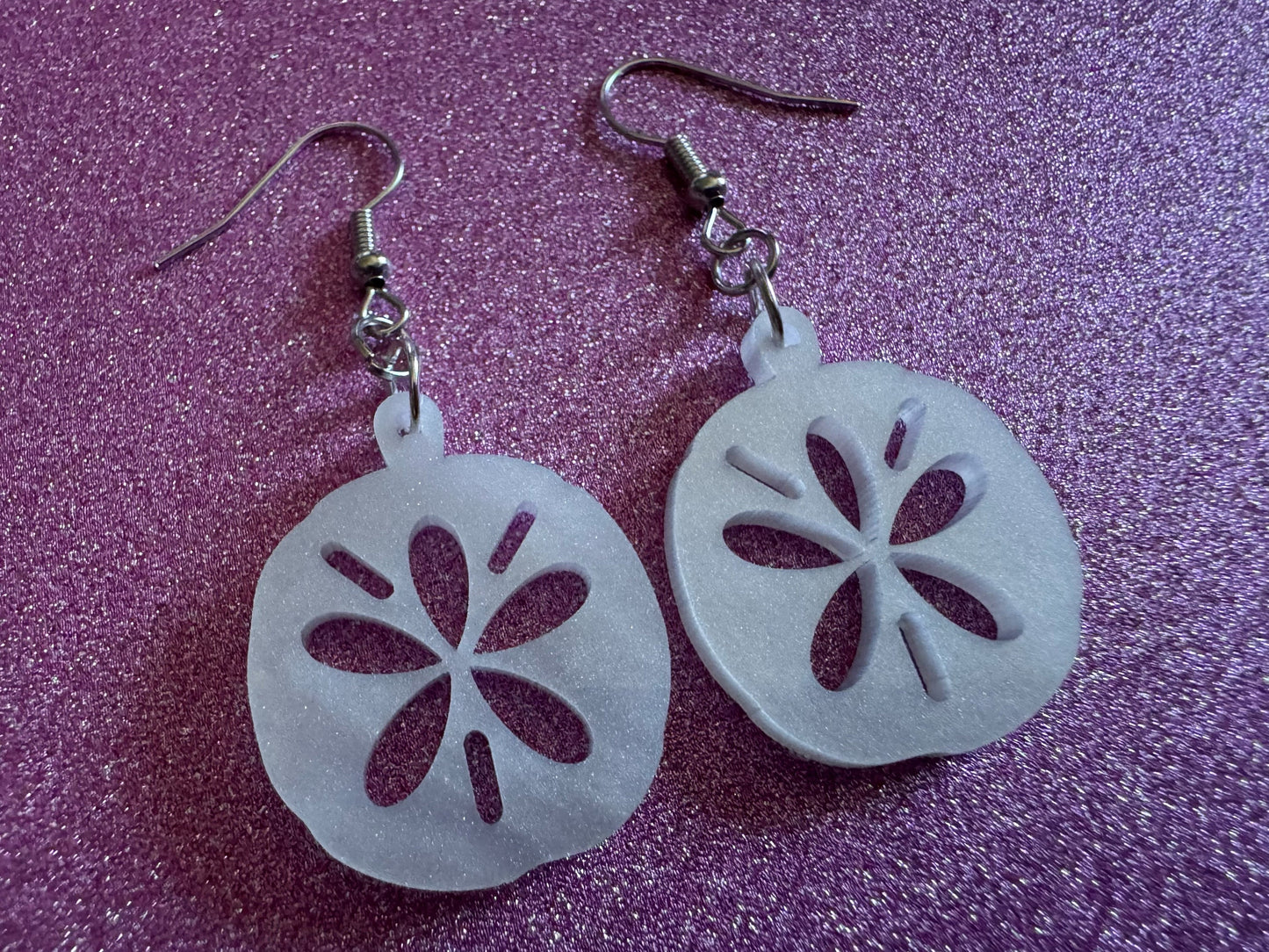 Pearlescent Sand Dollar Earrings: Laser Cut Acrylic Sand Dllars, Ocean, Beach, Shells, Mollusks, Sea Creature, Best Gifts for Her/Him/Them