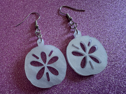 Pearlescent Sand Dollar Earrings: Laser Cut Acrylic Sand Dllars, Ocean, Beach, Shells, Mollusks, Sea Creature, Best Gifts for Her/Him/Them