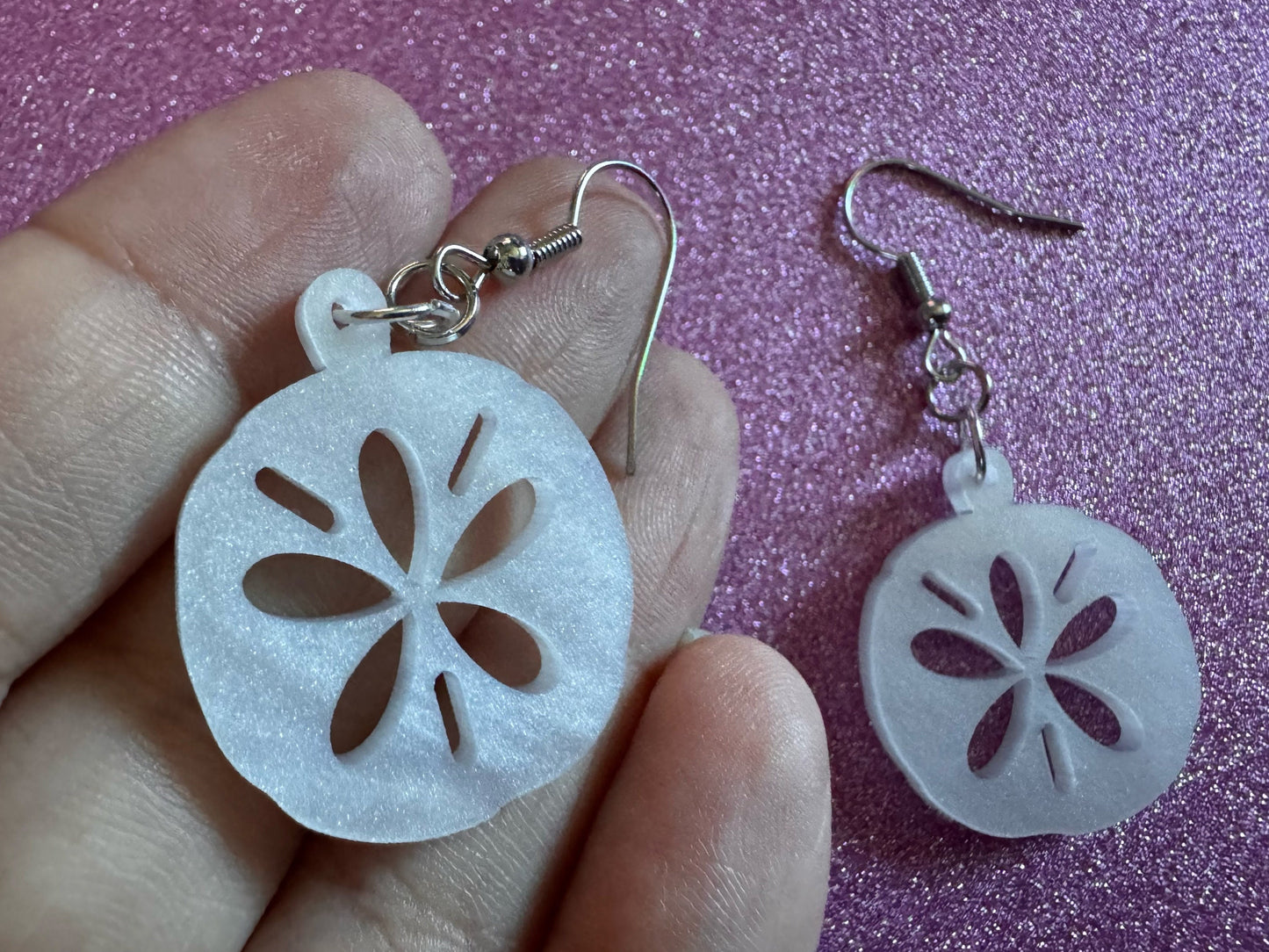 Pearlescent Sand Dollar Earrings: Laser Cut Acrylic Sand Dllars, Ocean, Beach, Shells, Mollusks, Sea Creature, Best Gifts for Her/Him/Them