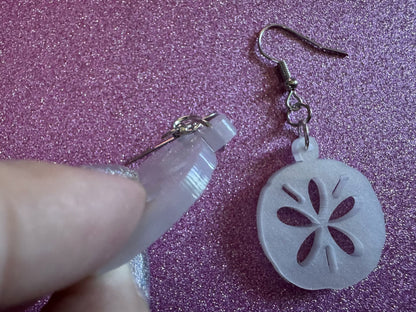 Pearlescent Sand Dollar Earrings: Laser Cut Acrylic Sand Dllars, Ocean, Beach, Shells, Mollusks, Sea Creature, Best Gifts for Her/Him/Them