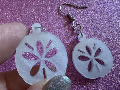 Pearlescent Sand Dollar Earrings: Laser Cut Acrylic Sand Dllars, Ocean, Beach, Shells, Mollusks, Sea Creature, Best Gifts for Her/Him/Them