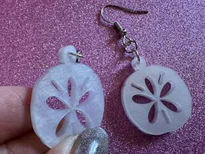 Pearlescent Sand Dollar Earrings: Laser Cut Acrylic Sand Dllars, Ocean, Beach, Shells, Mollusks, Sea Creature, Best Gifts for Her/Him/Them