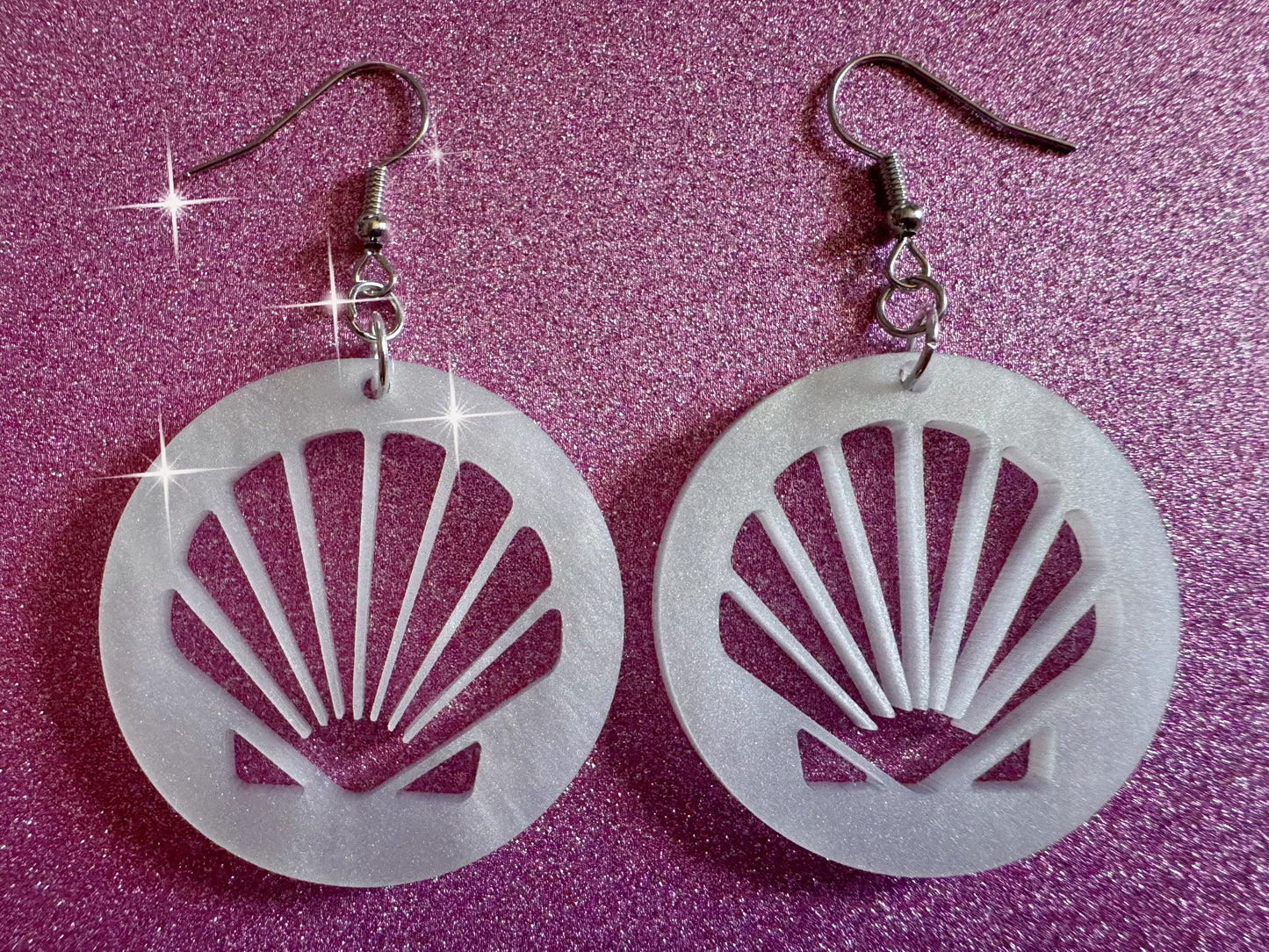 Pearlescent Shell Earrings: Laser Cut Acrylic Shells, Ocean, Beach, Seashells, Pearl, Mollusks, Sea Creature, Best Gifts for Her/Him/Them