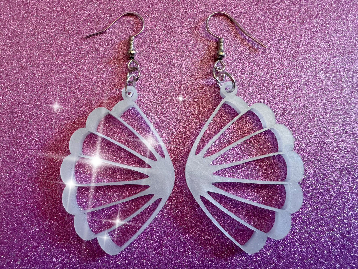 Pearlescent Shell Earrings: Laser Cut Acrylic Shells, Ocean, Beach, Seashells, Pearl, Mollusks, Sea Creature, Best Gifts for Her/Him/Them