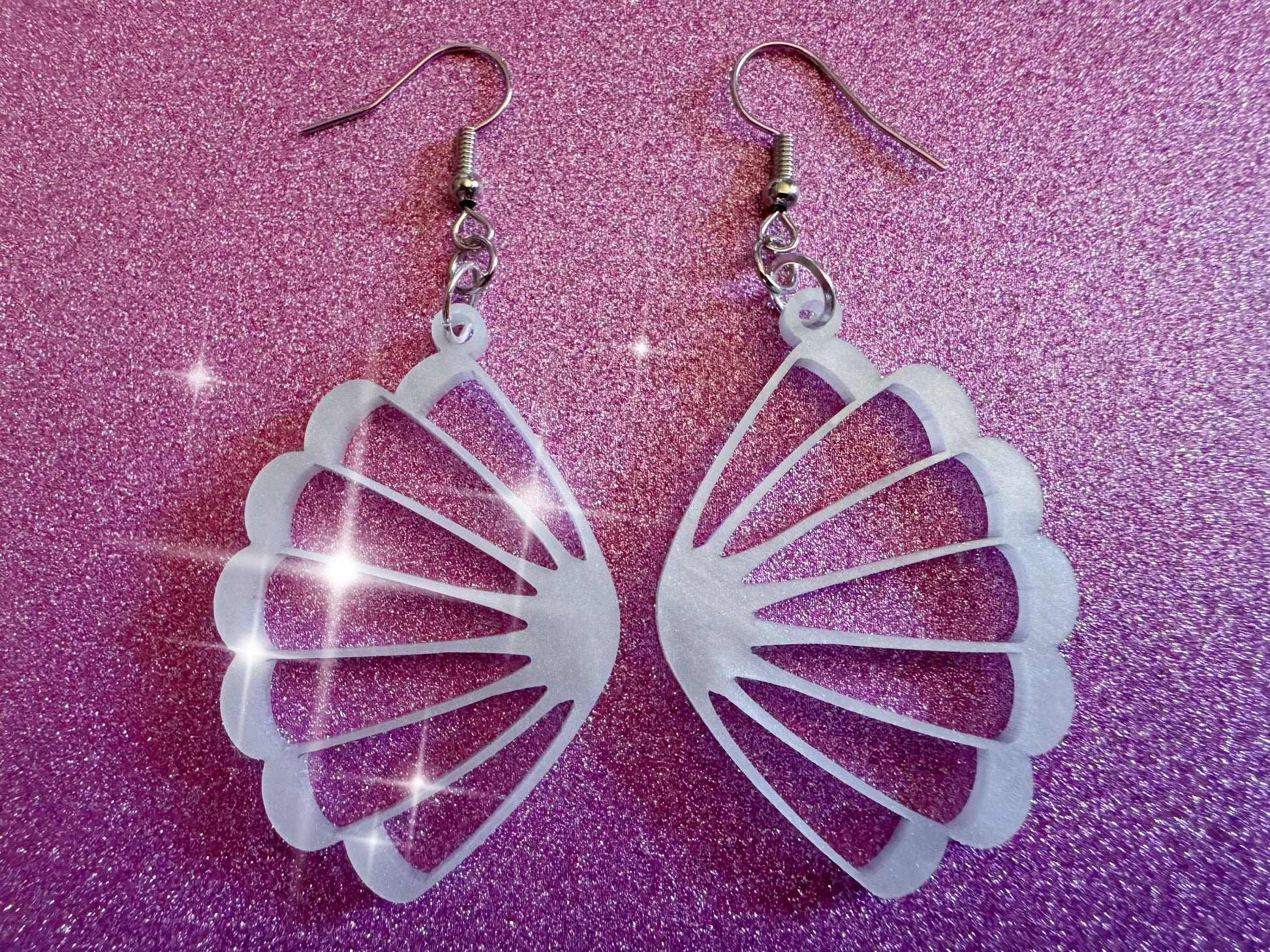 Pearlescent Shell Earrings: Laser Cut Acrylic Shells, Ocean, Beach, Seashells, Pearl, Mollusks, Sea Creature, Best Gifts for Her/Him/Them