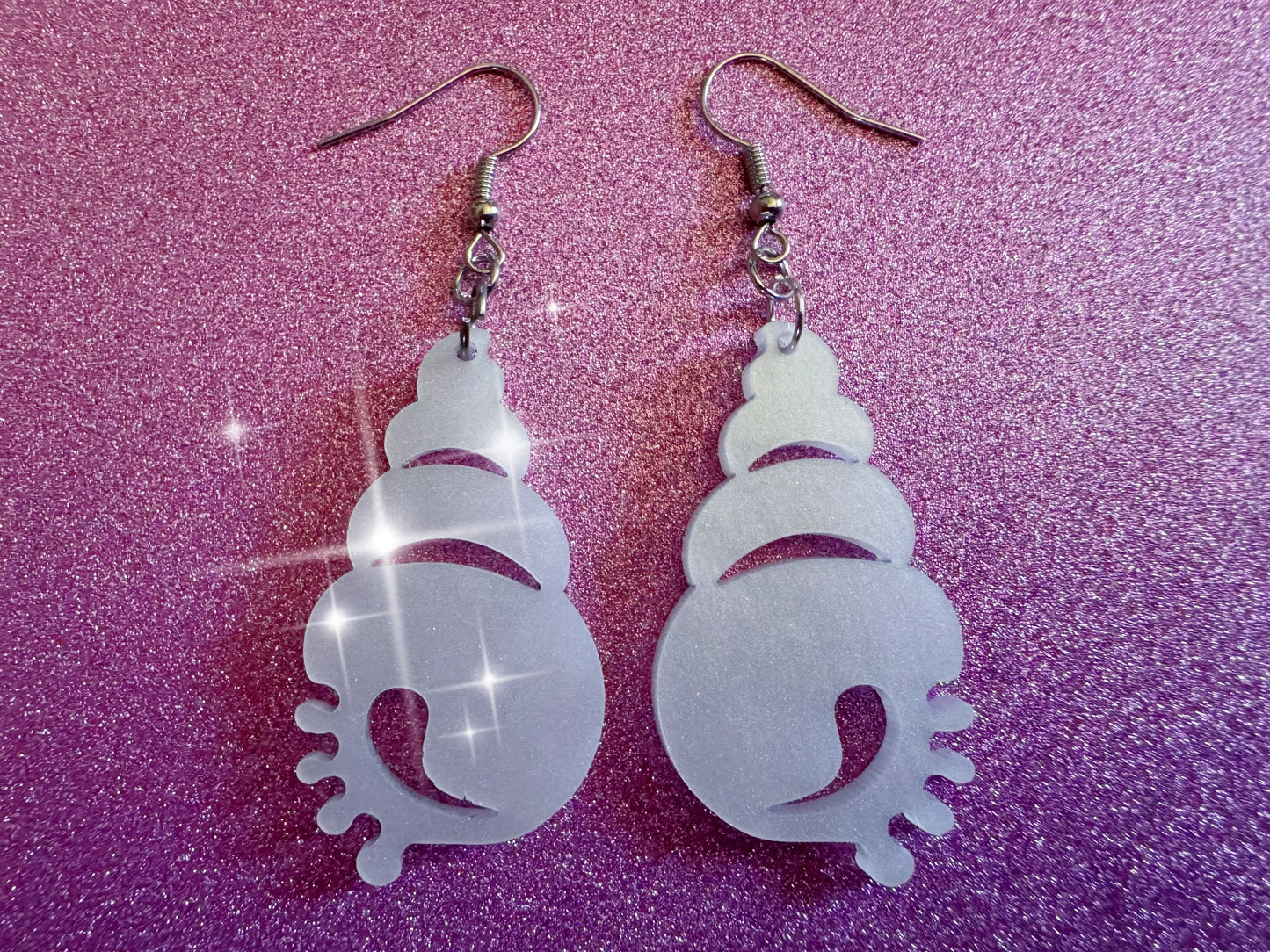 Pearlescent Shell Earrings: Laser Cut Acrylic Shells, Ocean, Beach, Seashells, Pearl, Mollusks, Sea Creature, Best Gifts for Her/Him/Them