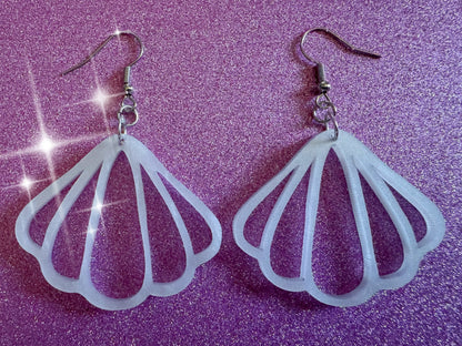 Pearlescent Shell Earrings: Laser Cut Acrylic Shells, Ocean, Beach, Seashells, Pearl, Mollusks, Sea Creature, Best Gifts for Her/Him/Them