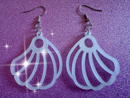 Pearlescent Shell Earrings: Laser Cut Acrylic Shells, Ocean, Beach, Seashells, Pearl, Mollusks, Sea Creature, Best Gifts for Her/Him/Them