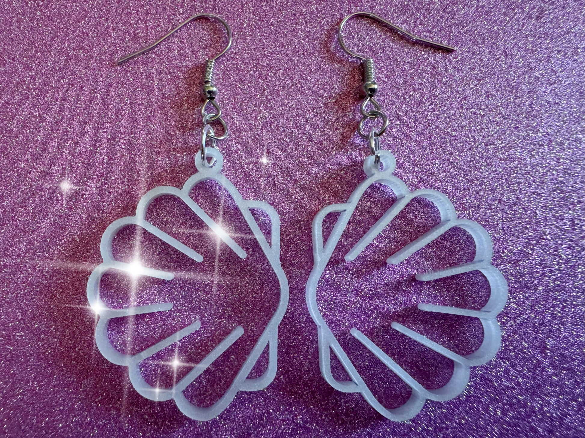 Pearlescent Shell Earrings: Laser Cut Acrylic Shells, Ocean, Beach, Seashells, Pearl, Mollusks, Sea Creature, Best Gifts for Her/Him/Them