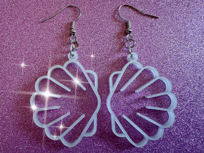 Pearlescent Shell Earrings: Laser Cut Acrylic Shells, Ocean, Beach, Seashells, Pearl, Mollusks, Sea Creature, Best Gifts for Her/Him/Them