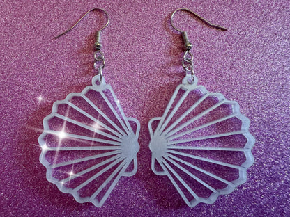 Pearlescent Shell Earrings: Laser Cut Acrylic Shells, Ocean, Beach, Seashells, Pearl, Mollusks, Sea Creature, Best Gifts for Her/Him/Them