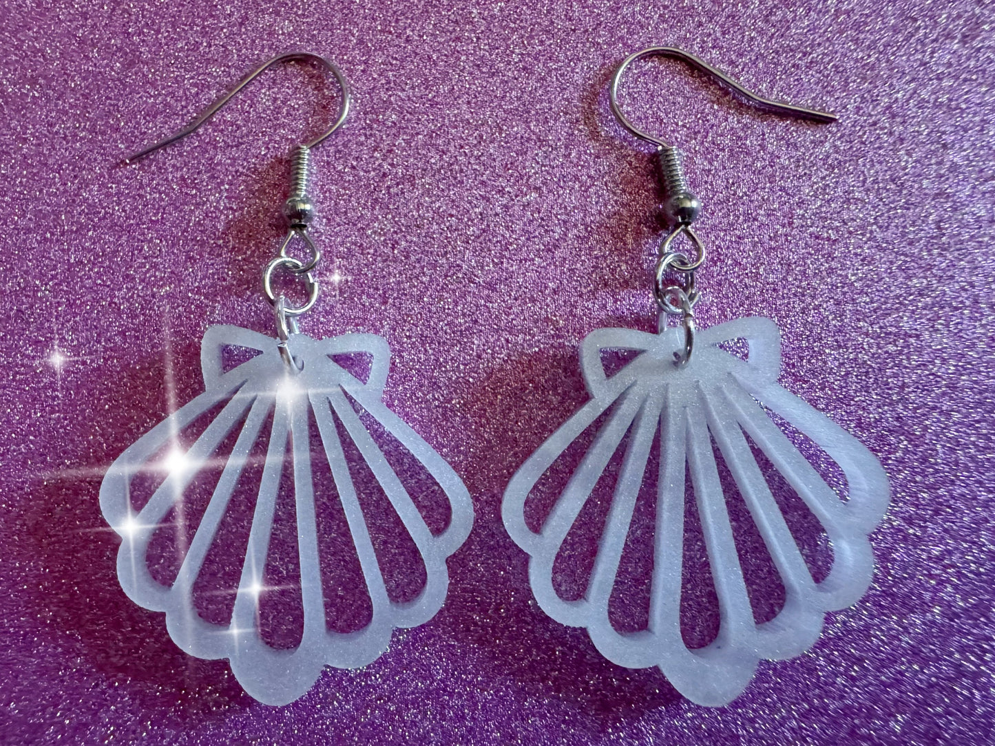 Pearlescent Shell Earrings: Laser Cut Acrylic Shells, Ocean, Beach, Seashells, Pearl, Mollusks, Sea Creature, Best Gifts for Her/Him/Them
