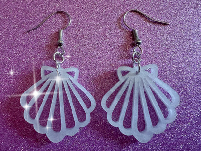 Pearlescent Shell Earrings: Laser Cut Acrylic Shells, Ocean, Beach, Seashells, Pearl, Mollusks, Sea Creature, Best Gifts for Her/Him/Them