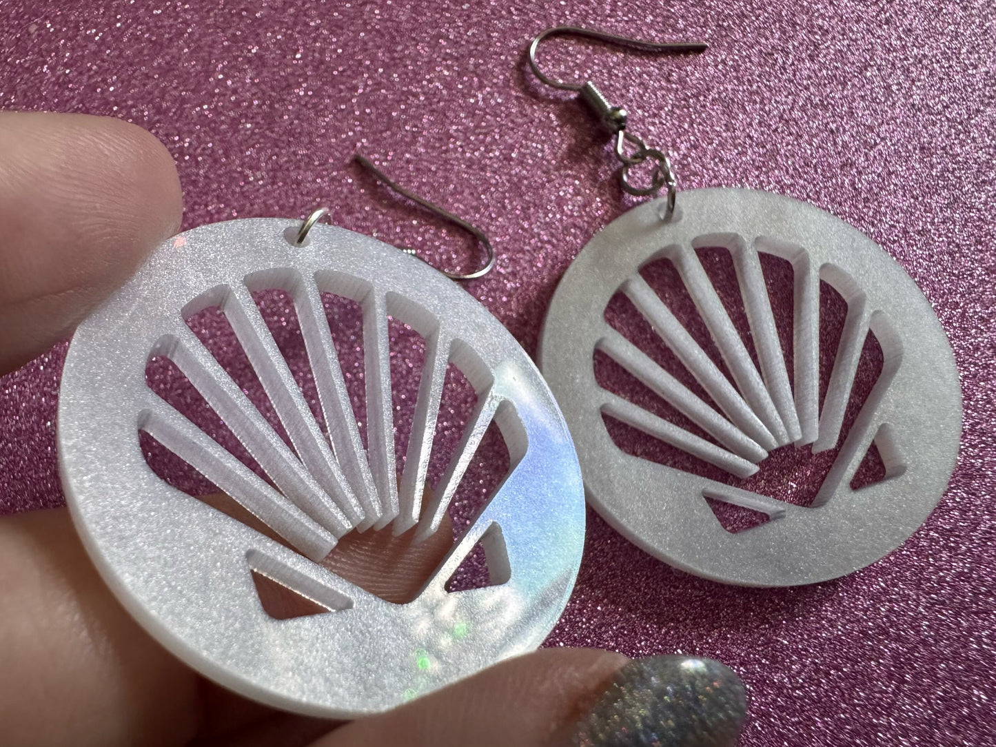 Pearlescent Shell Earrings: Laser Cut Acrylic Shells, Ocean, Beach, Seashells, Pearl, Mollusks, Sea Creature, Best Gifts for Her/Him/Them