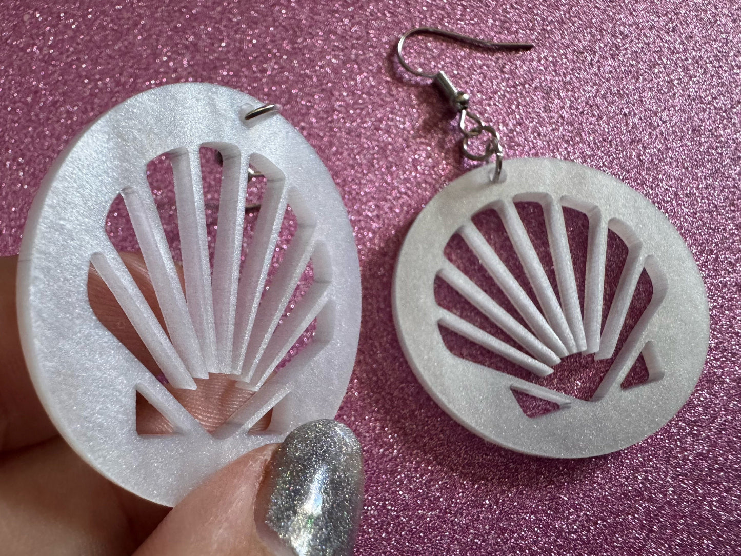 Pearlescent Shell Earrings: Laser Cut Acrylic Shells, Ocean, Beach, Seashells, Pearl, Mollusks, Sea Creature, Best Gifts for Her/Him/Them
