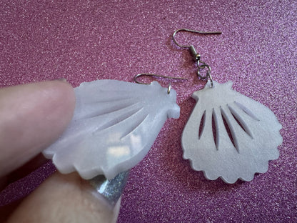 Pearlescent Shell Earrings: Laser Cut Acrylic Shells, Ocean, Beach, Seashells, Pearl, Mollusks, Sea Creature, Best Gifts for Her/Him/Them
