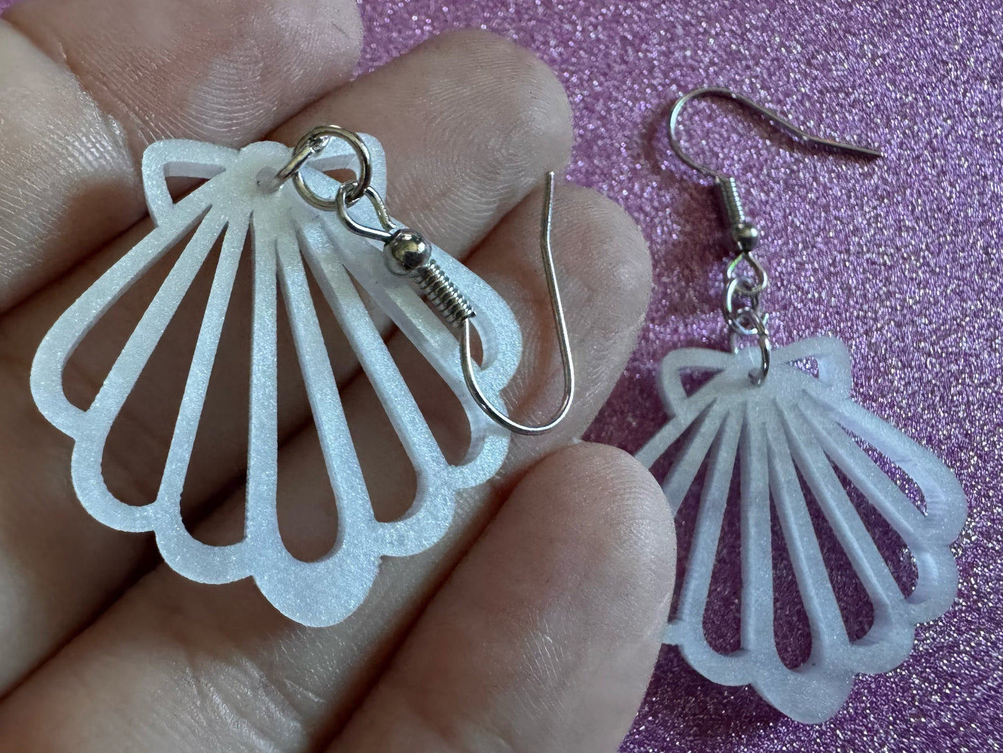 Pearlescent Shell Earrings: Laser Cut Acrylic Shells, Ocean, Beach, Seashells, Pearl, Mollusks, Sea Creature, Best Gifts for Her/Him/Them