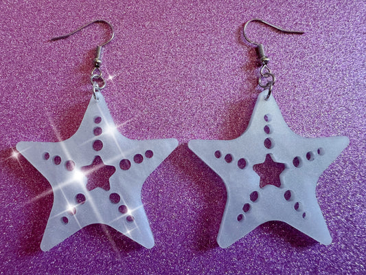 Pearlescent Starfish Earrings: Laser Cut Acrylic Stars, Ocean, Beach, Seashells, Pearl, Star Fuck, Sea Creature, Best Gifts for Her/Him/Them