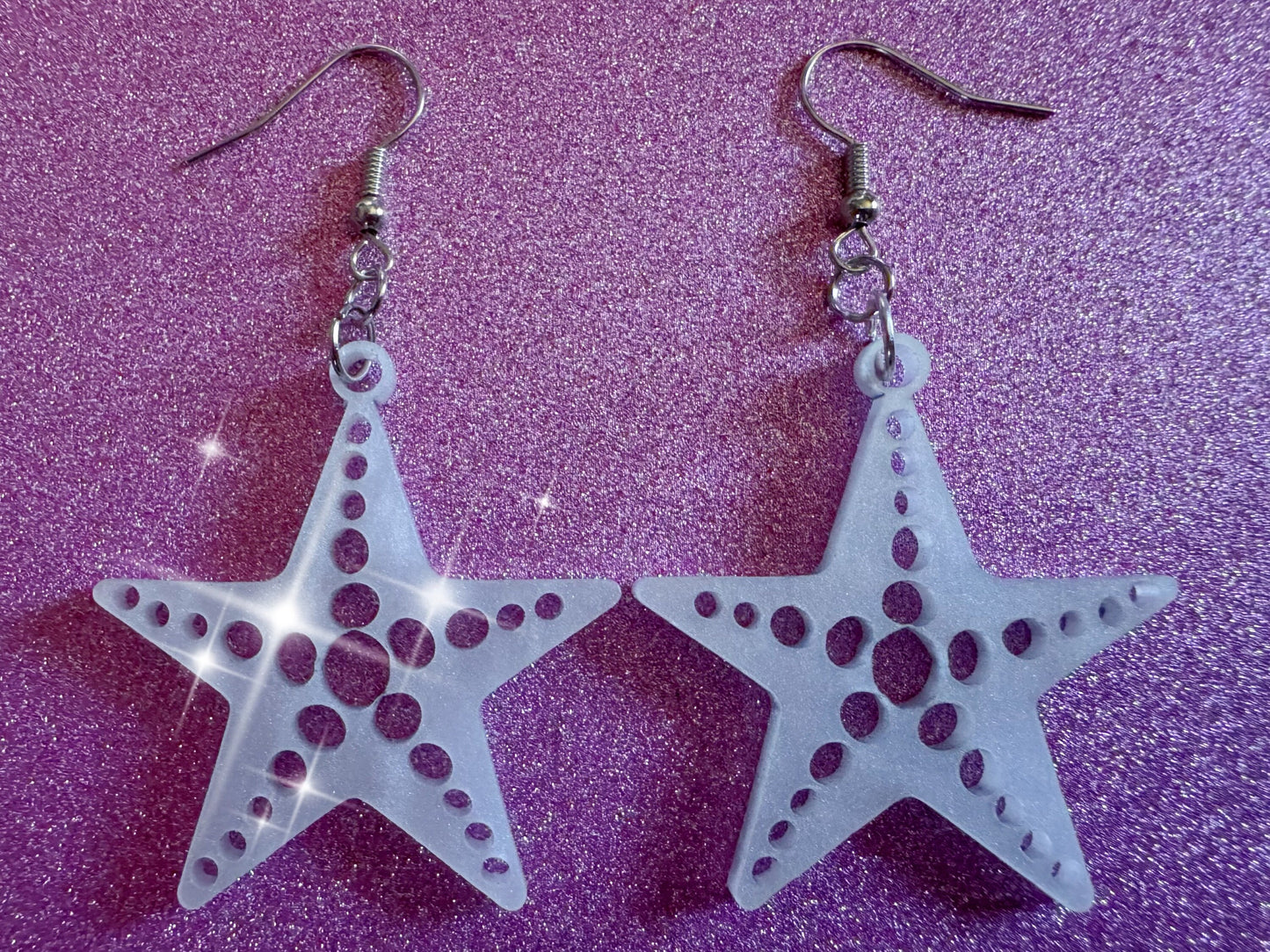 Pearlescent Starfish Earrings: Laser Cut Acrylic Stars, Ocean, Beach, Seashells, Pearl, Star Fuck, Sea Creature, Best Gifts for Her/Him/Them