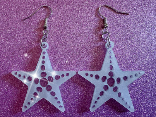 Pearlescent Starfish Earrings: Laser Cut Acrylic Stars, Ocean, Beach, Seashells, Pearl, Star Fuck, Sea Creature, Best Gifts for Her/Him/Them
