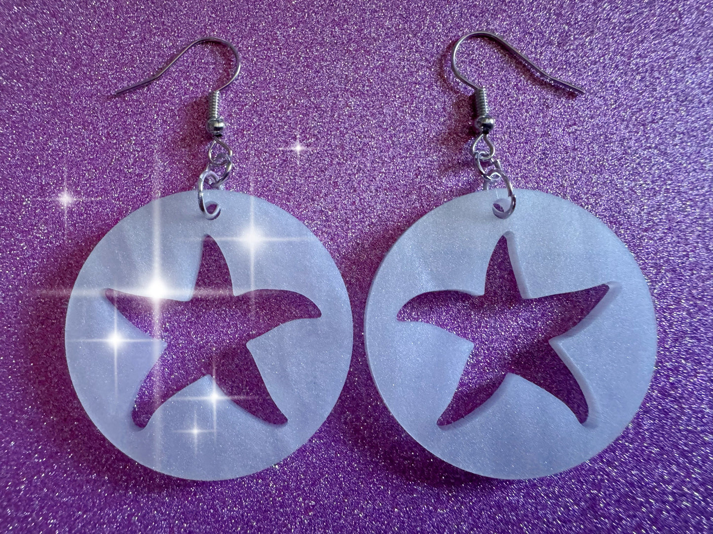 Pearlescent Starfish Earrings: Laser Cut Acrylic Stars, Ocean, Beach, Seashells, Pearl, Star Fuck, Sea Creature, Best Gifts for Her/Him/Them
