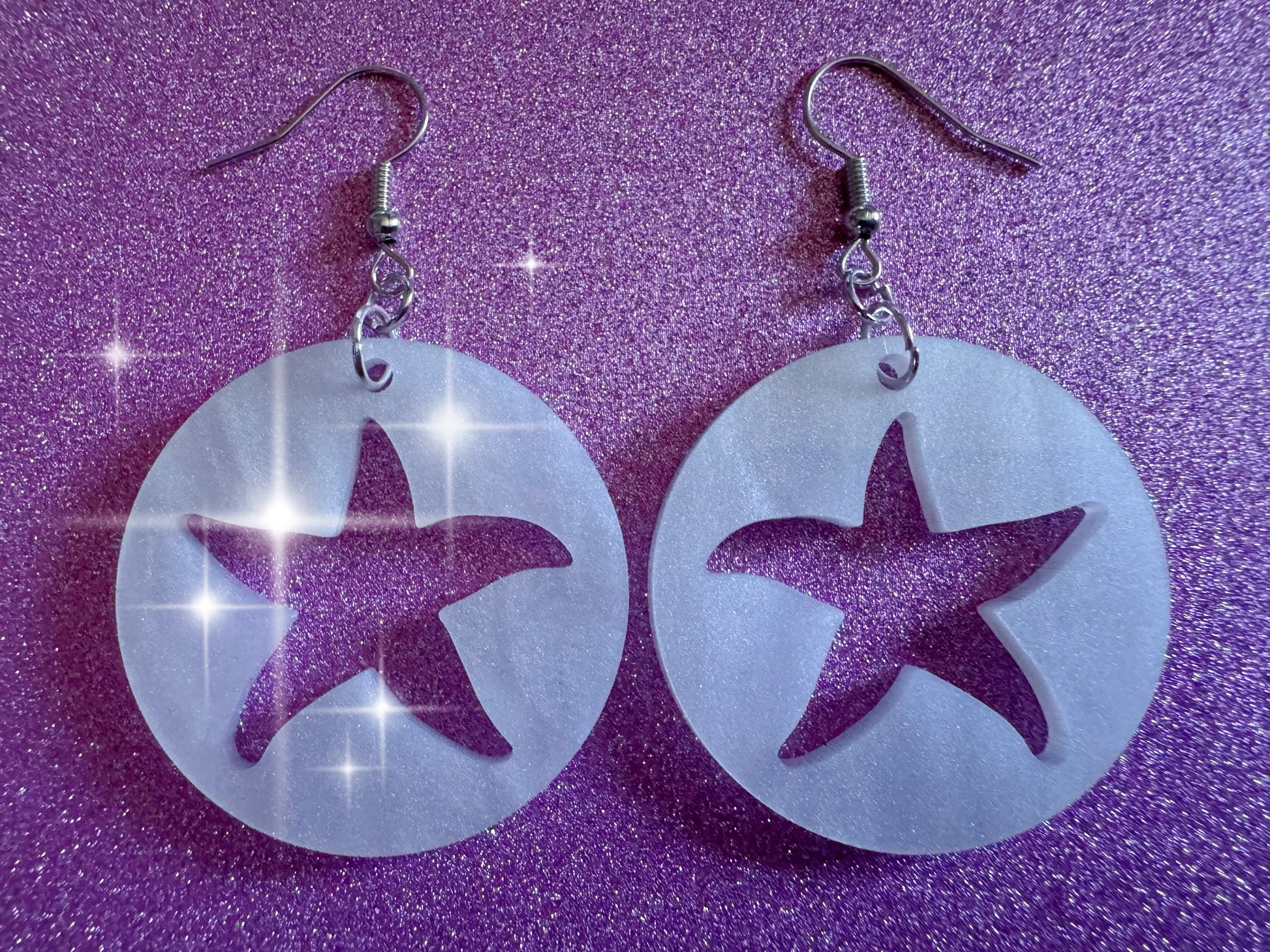 Pearlescent Starfish Earrings: Laser Cut Acrylic Stars, Ocean, Beach, Seashells, Pearl, Star Fuck, Sea Creature, Best Gifts for Her/Him/Them
