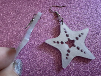 Pearlescent Starfish Earrings: Laser Cut Acrylic Stars, Ocean, Beach, Seashells, Pearl, Star Fuck, Sea Creature, Best Gifts for Her/Him/Them