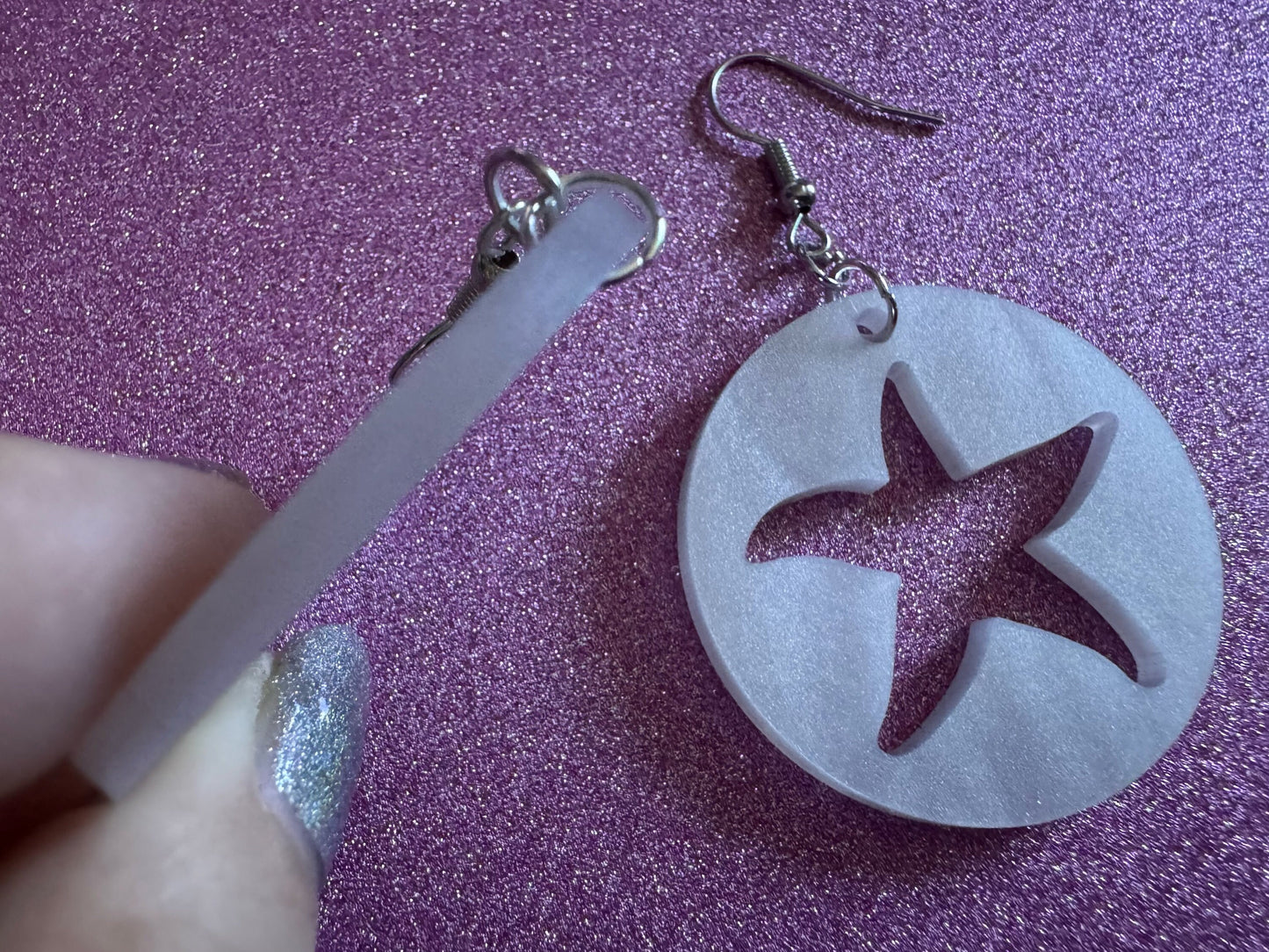 Pearlescent Starfish Earrings: Laser Cut Acrylic Stars, Ocean, Beach, Seashells, Pearl, Star Fuck, Sea Creature, Best Gifts for Her/Him/Them
