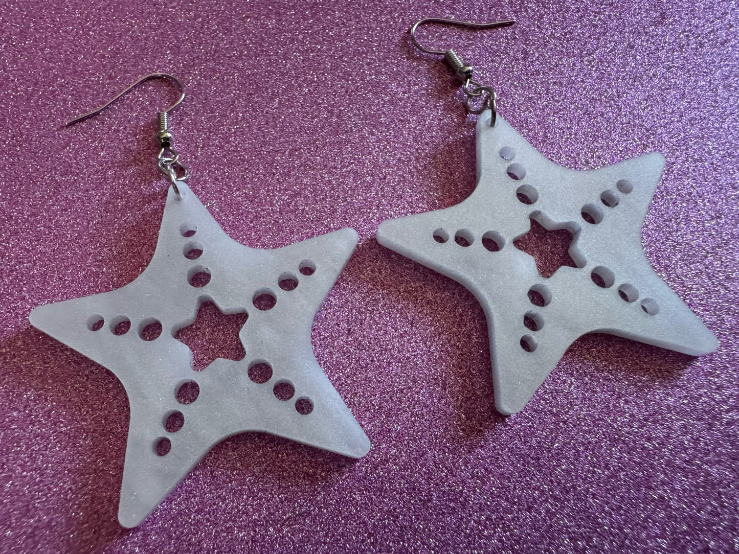 Pearlescent Starfish Earrings: Laser Cut Acrylic Stars, Ocean, Beach, Seashells, Pearl, Star Fuck, Sea Creature, Best Gifts for Her/Him/Them